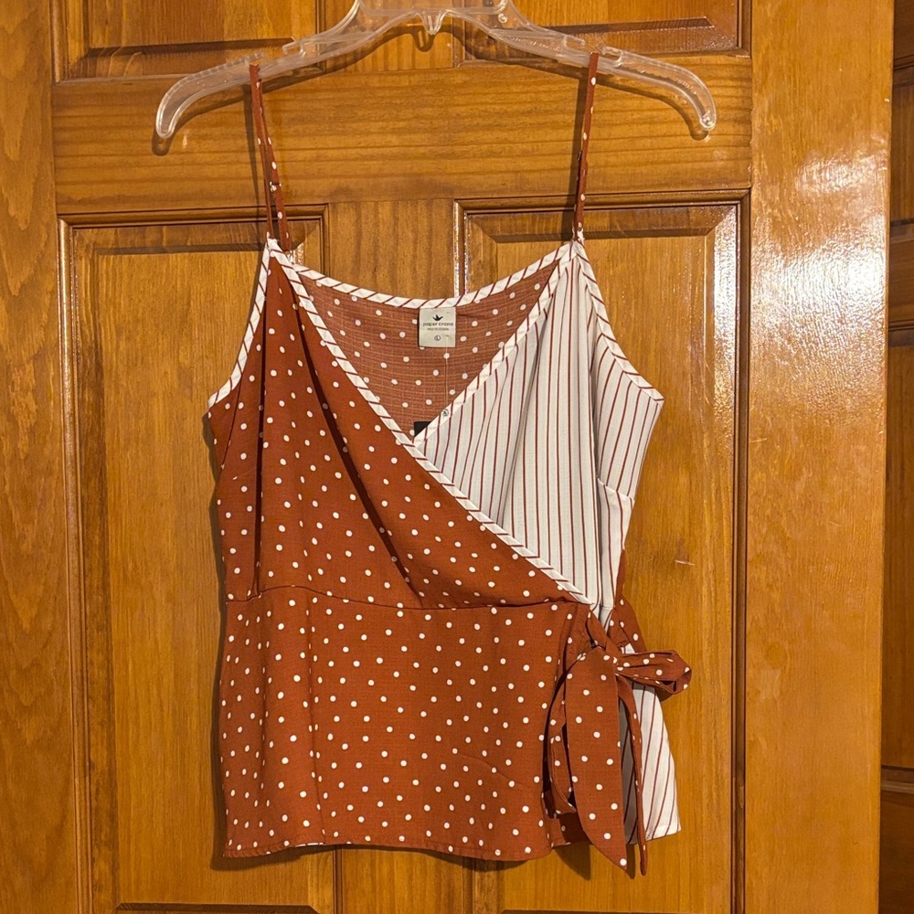 Paper Crane Brown and White Polka Dot Stripe Camisole❤️